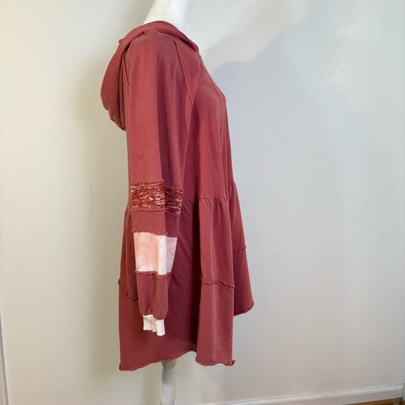 POL Boho Multimedia Tiered Tie Dye Inset Zip Tunic Hooded Jacket Hoodie BWT845 S - Picture 11 of 16